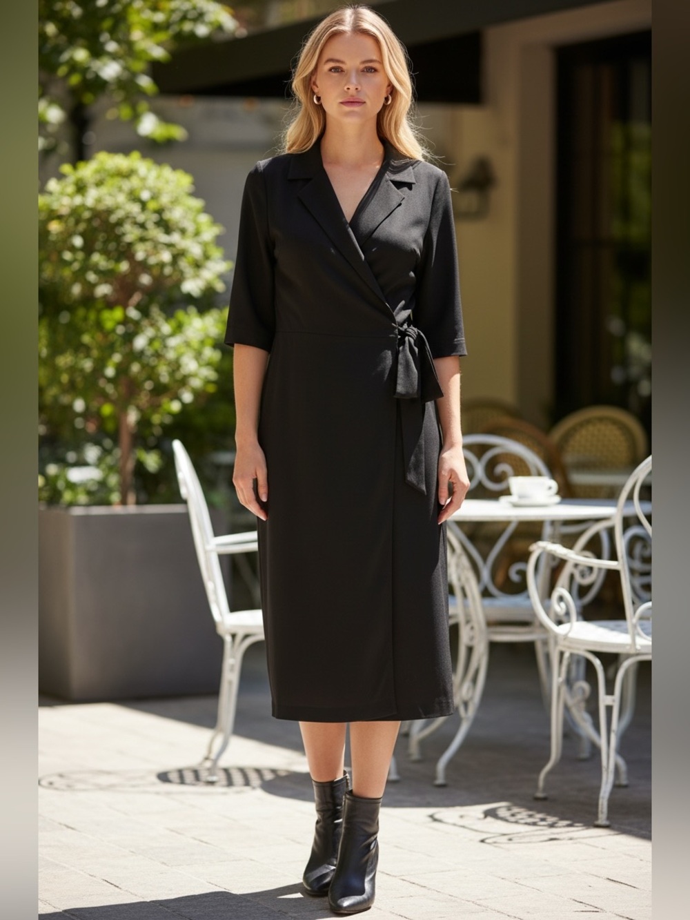 S.L. Fashions Black Wrap-Style Dress